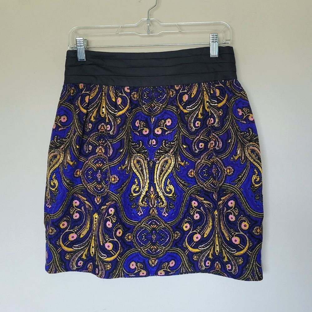 Anthropologie Cidra Paisley Corduroy Mini Skirt Blue Black Boho Size 6‎